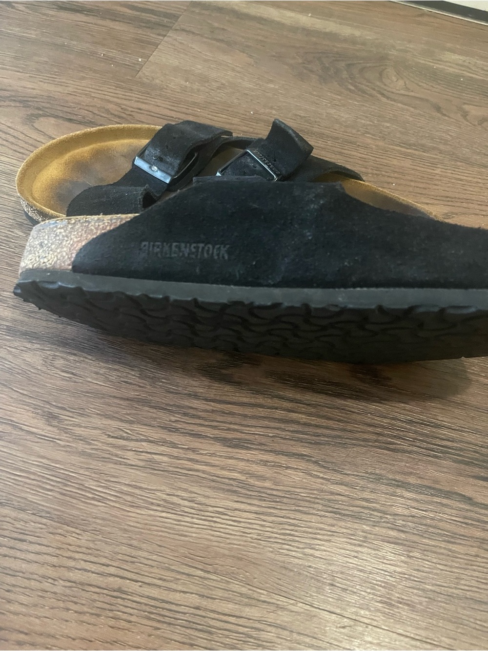 Birkenstock Men’s Black Suede Two-Strap Sandals with Cork Footbed